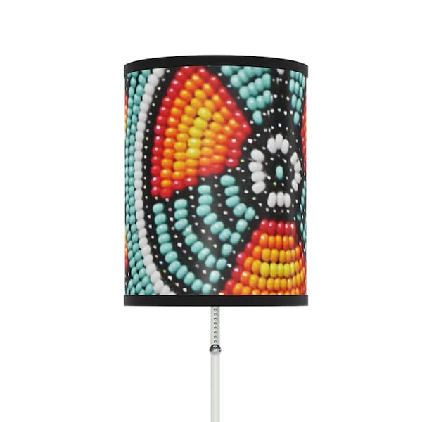 Bird Beadwork Lamp on a Stand USCA plug Beading Decor Indigenous Powwow Native American Design First Nations Beader Beads Blue Orange