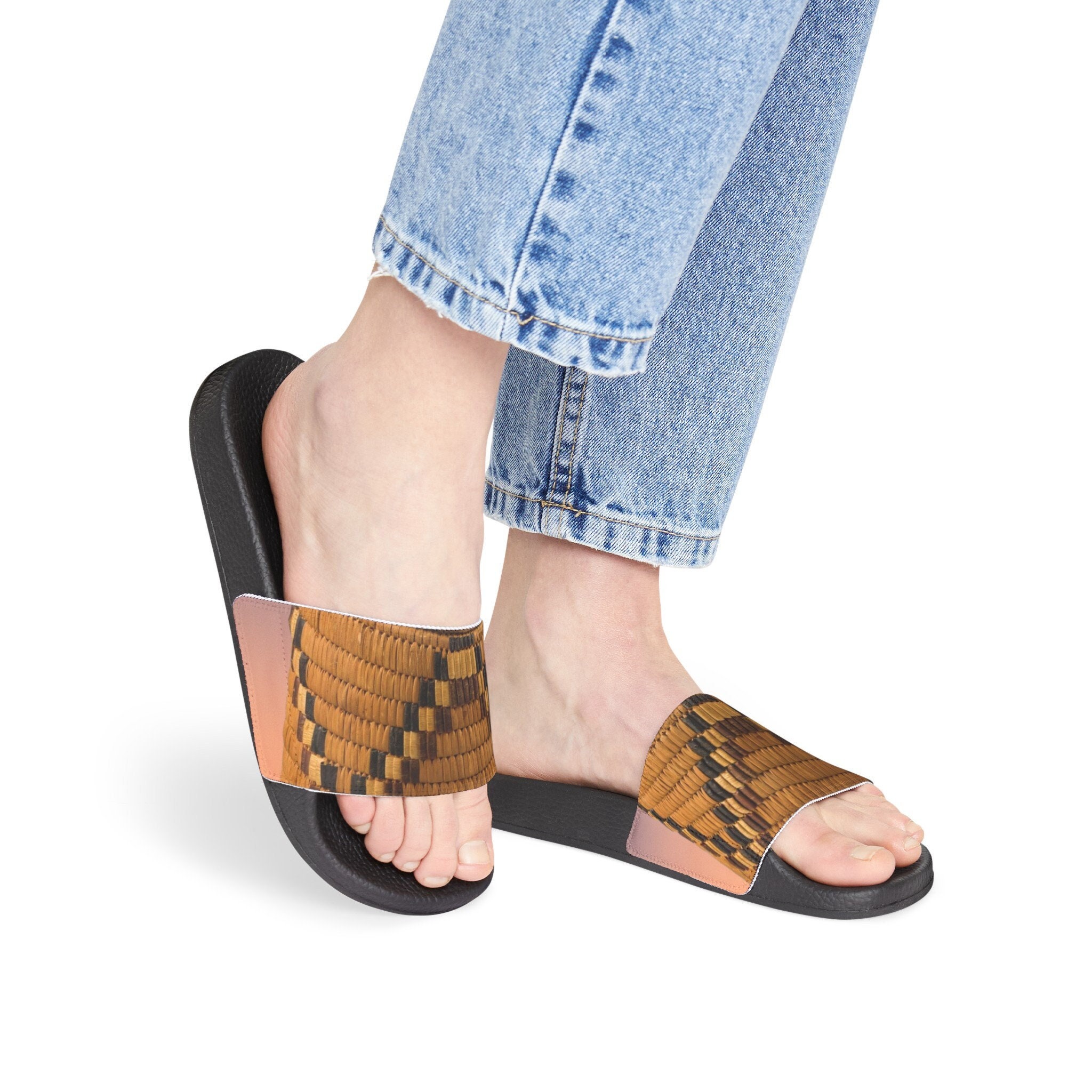Leather Snake Print Slides Cedar Basket Women