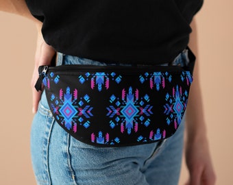 Black Blue Native Design Fanny Pack