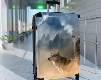 Gray Wolves Suitcase USA Grey Wolf Howling Forest Nature Wildlife Hunting Camping Hiking Indigenous Native American Western Country Mist