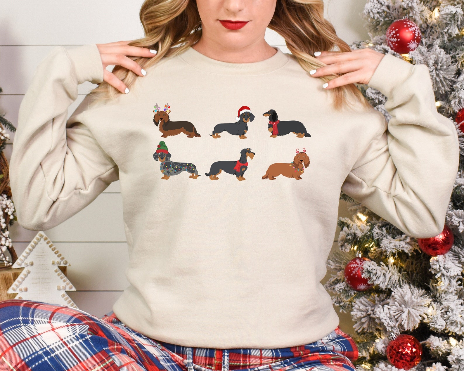 Dachshund Christmas Sweater Christmas Sweatshirt Dressed up Etsy