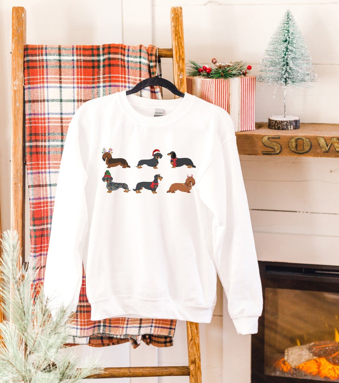 Dachshund Christmas Sweater Christmas Sweatshirt Dressed up Etsy