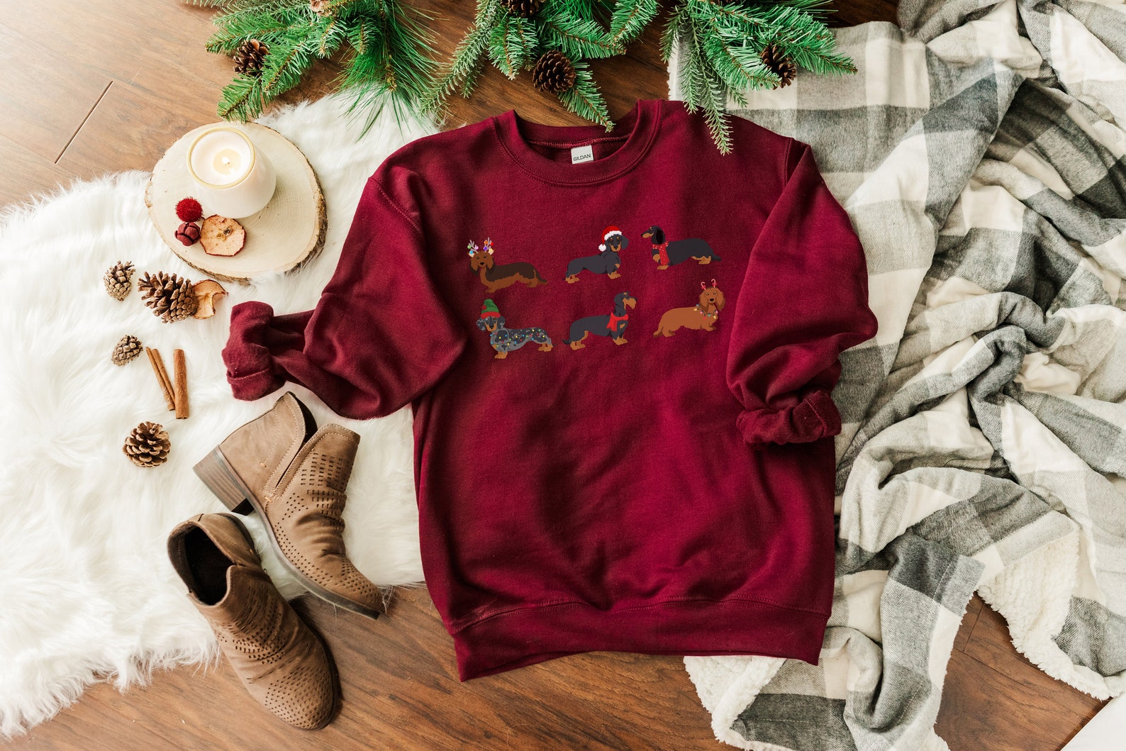 Dachshund Christmas Sweater Christmas Sweatshirt Dressed up Etsy