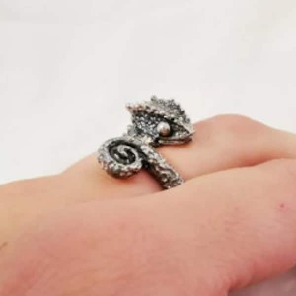 CAMALEONTE- anello argento 925- realizzato a mano- Lamu Tanya Gioielli design-fatto in Italia-collezione NATURA- serpente- mimetico- drago