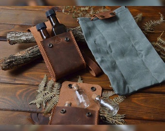 Oil Transport Kit for Camping,Leather Bushcraft Cooking Set, Leather Spice Holder, Leather Forest Pouch, Leather Bushcraft Equipment