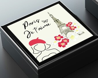 Paris Jewelry Box, Paris Je T&#39;aime Jewellery Box, Gift for Women & Teens, Eiffel Tower Gift, Paris France Keepsake, Graduate Gifts for Her