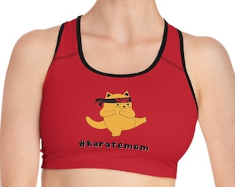 Karate Mom Sports Bra, Womens Athletic Bra, Gift for Karate Moms, Sport Mom Gift, Yoga Mom Gift, Racerback Wireless Bra, Comfy Bra for Her