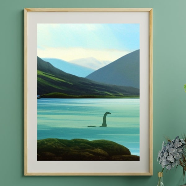 Loch Ness Monster Scotland Vintage Style Digital Wall Art Print Lochness Monster Printable Digital Download 3 Sizes LochNess Monster Cryptid