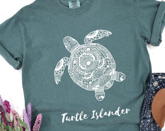 Turtle Islander T-Shirt, Comfort Colors Unisex Garment-Dyed Tee, Indigenous Shirt, Native Clothing Indigenous Owned Shop, Turtle Island Tee