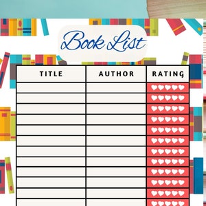 Book List Tracker Book Log With Book Rating, List of Books Read, Monthly Books Read, Book Tracker, Book List Printable PDF, Digital Download
