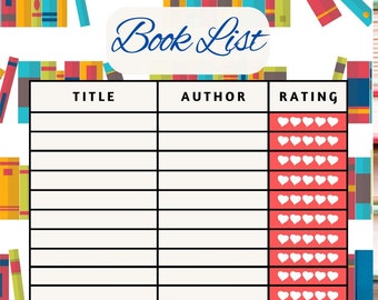 Book List Tracker Book Log With Book Rating, List of Books Read, Monthly Books Read, Book Tracker, Book List Printable PDF, Digital Download