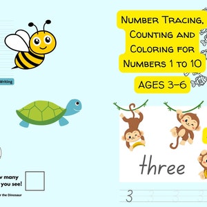 Numbers 1-10 Tracing Worksheets, Count Animals 30 Math Pages, Pre-School Kindergarten Gr. 1 Mathematics, Created by a Teacher, Homeschool