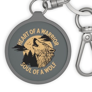 Heart of a Warrior Soul of a Wolf Keyring, Wolf Keychain, Wolf Lover Key Chain, Key Fob Gift, Unique Key Ring Gift for Dad, Friend, Teens