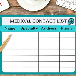Medical Contact List Printable PDF Doctor List for Your Family, Stay Organized With This Doctor List Digital Print Two Sizes Included