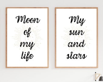 Celestial Minimalist Art, Moon of my Life, My Sun and Stars Wall Art, Boho Moon Sun Stars Decor, Digital Printable Art, GOT Fans,Bedroom Art