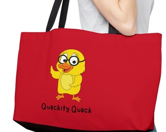 Yellow Duck Weekender Tote Bag, Quackity Quack Vacation Bag, Duck With Glasses Tote, Gift for Women & Teens for Overnight Trips, Tote Gifts
