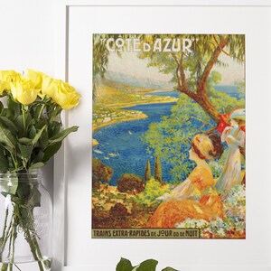 Cote d&#39;Azur Vintage Wall Art Digital Print French Riviera Vintage Art Printable 2 Sizes France Vintage Art Travel Poster Cote D&#39;Azur France