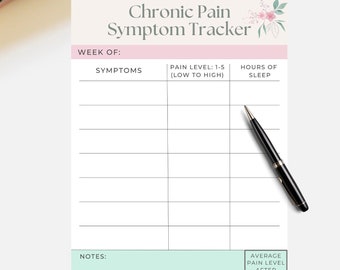 Chronic Pain Symptom Tracker Editable Template & Printable PDF Track Your Weekly Symptoms Daily Pain Level Helpful for Chronic Illnesses