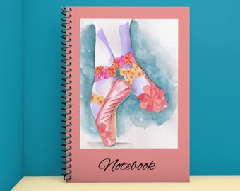 Ballet Shoes Spiral Lined Notebook, Dance Journal Ballerina Notebook, Gift for Dance Teacher, Ballet Feet Journal for Girls, Dancing Gifts