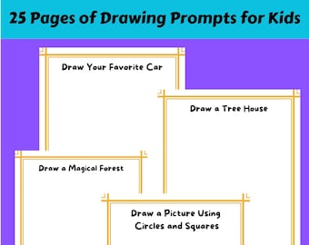 Kids Drawing Prompts, 25 Pages Created By A Teacher, Size 8.5 x 11 For Easy Printing, Great for Kids Ages 3-10, Art Prompts Kids Drawing