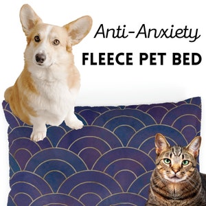Abstract Mermaid Print Pet Bed, Anti-Anxiety Bed for Cats and Dogs, Soft Fleece Pet Beds, Blue & Purple Dog Bed, Gift for Pet Owners,Dog Mom