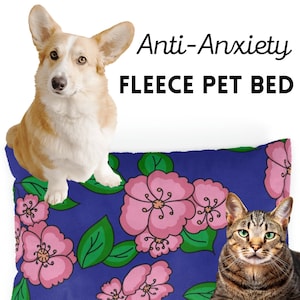 Floral Anti-Anxiety Pet Bed, Calming Bed for Cats and Dogs, Soft Fleece Pet Bed for Anxious Pets, Pet Bed With Flowers, Gift for Pet Owners