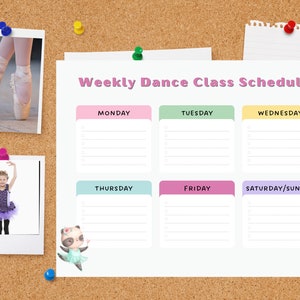 Weekly Dance Class Schedule Template, Digital Printable, Ballet Tap Jazz Dance Class Schedule, Organizer Sheet for Kids, Dance Teacher Print
