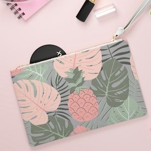 Borsa a mano con foglie di palma, pochette da polso a forma di ananas, regalo per fidanzate, damigelle, amiche, borsa per il trucco con motivo tropicale, regali per la mamma