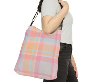 Bolso de mano ajustable a cuadros rosas, color pastel, para mujeres, adolescentes y niñas, ideal como bolso de hombro, bolso escolar o mochila para estudiantes.