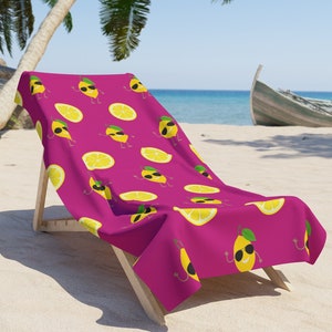 Lemons With Sunglasses Beach Towel, Gift for Vacation, Lemon Slices Beach Towel, Pool Towel, 2 Sizes to Choose From, Summer Gifts for Women