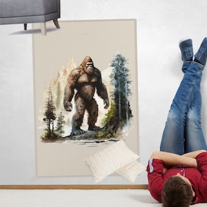 Sasquatch Bigfoot Area Rug, Man Cave Home Decor Rug, Cryptid Gift, Bigfoot Rug for Bedroom, Dorm Area Rug, Sasquatch Accent Rug, Unique Gift