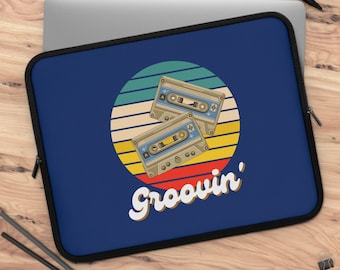 Groovin' retro-stil laptopfodral, kassettbandsfodral för datorer, laptopväska, present till pappa, Macbook iPad-tillbehör, present till tonåringar