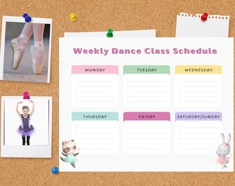 Weekly Dance Class Schedule Template, Digital Printable, Ballet Tap Jazz Dance Class Schedule, Organizer Sheet for Kids, Dance Teacher Print