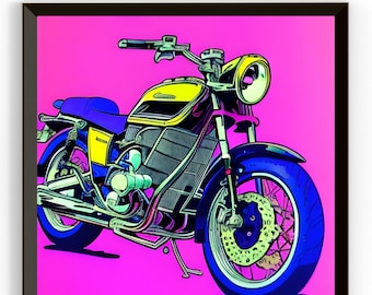 Motorcycle Printable Art, Retro Anime Style Wall Art, Gift for Motorcycle Lover, Motorcycle Bike Digital Download, Motorcycle Rider Print