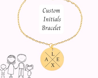 Bracelet initiales personnalisées, bracelet initiales de famille, bijoux personnalisés, bracelet personnalisé pour maman, bracelet pendentif personnalisé, cadeau maman