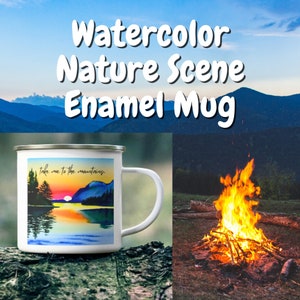Bring mich in die Berge Emaille Camping Becher, Aquarell Natur Szene Camping Becher, Geschenk für Camper, Wildnis Zitat Becher, Geschenk für Naturliebhaber