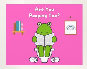 Funny Frog Pooping Canvas Wall Art, Bathroom Frog Gallery Wraps, Loo Humour Art Picture, Kids Bathroom Art, Gift for Kids, Frog Lover Gifts