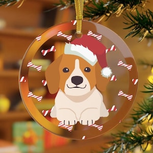 Beagle Dog Christmas Glass Ornament, Adorable Present for a Dog Owner, Smiling Beagle With Dog Bones Ornament, Gift for Beagle Lover,Dog Mom