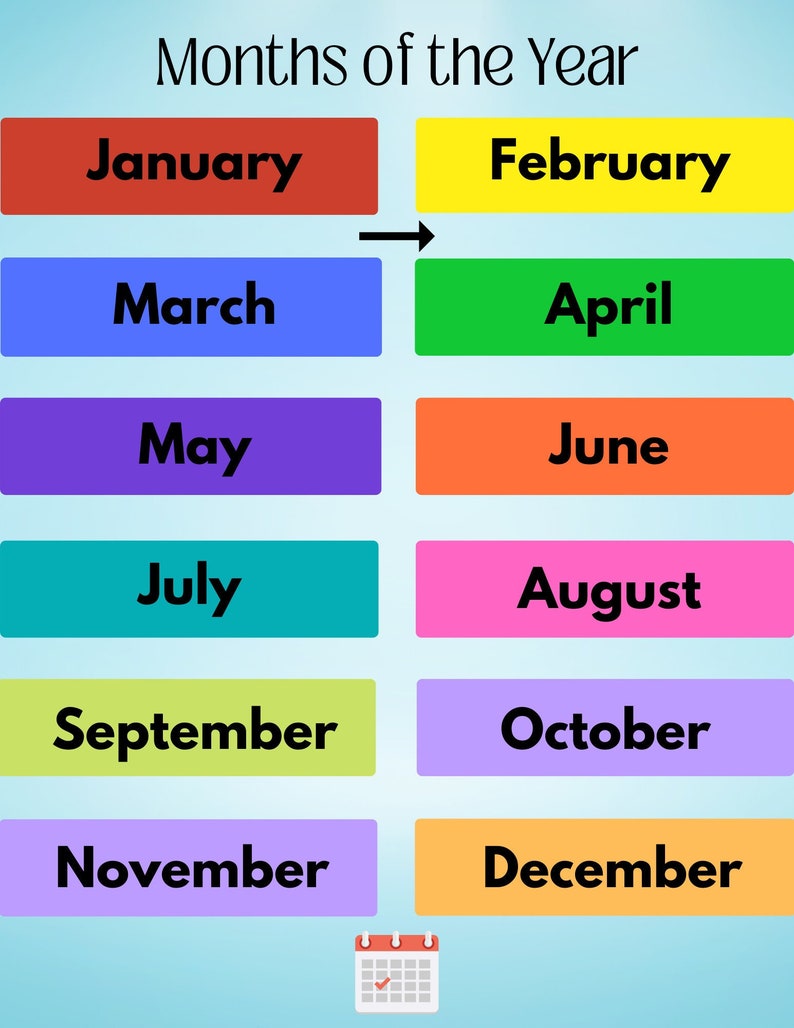 Months of the Year Digital Print Kids Learning Poster Kindergarten