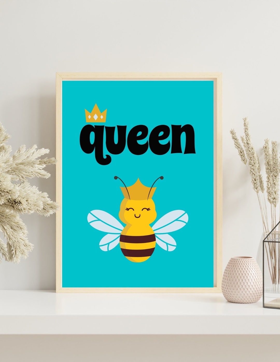 Queen Bee Digital Wall Art Print, Cute Bee Art for Kids Bedroom, Queen ...