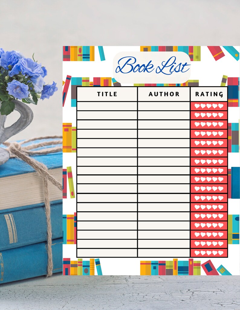 Book List Tracker Book Log With Book Rating, List of Books Read ...
