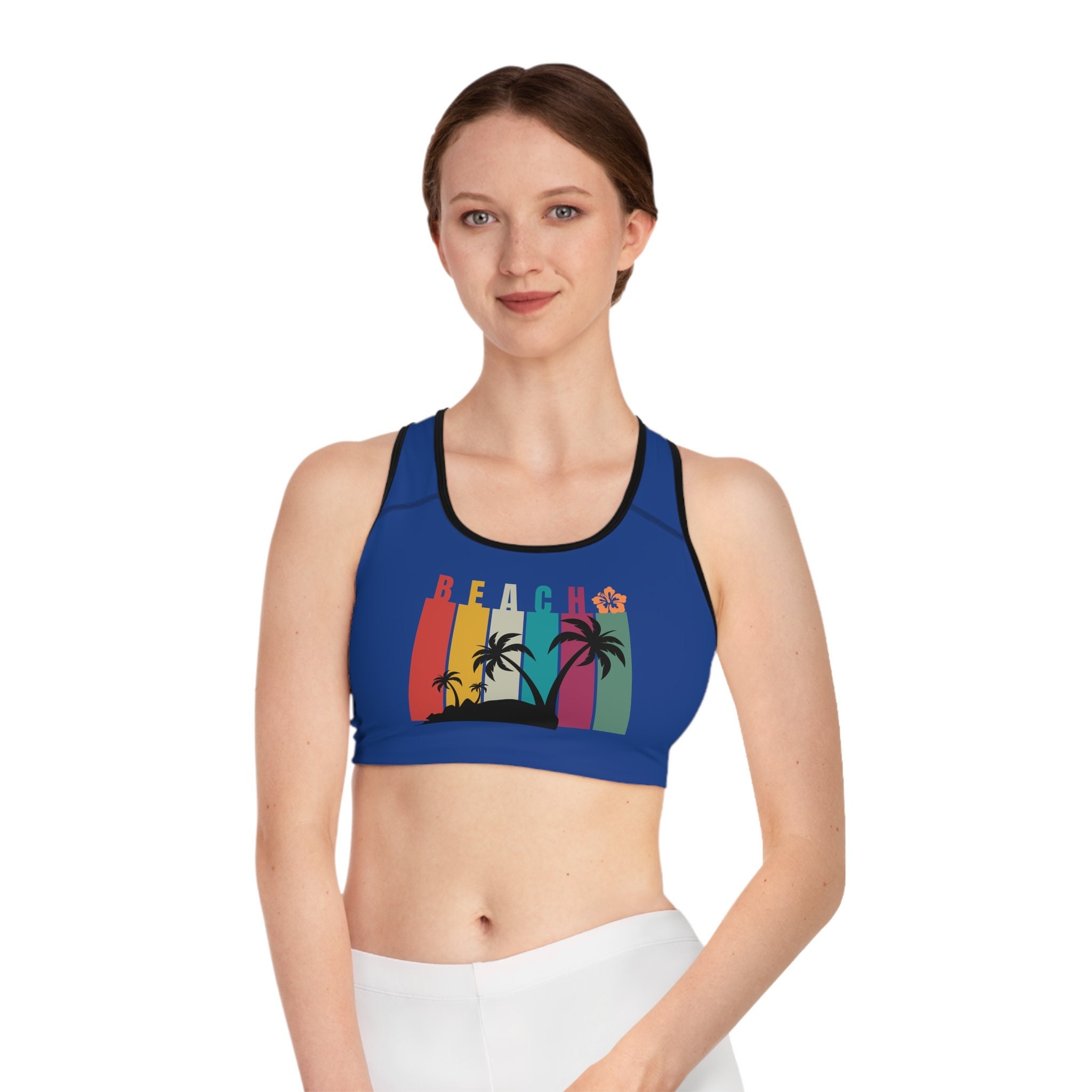 Red White and Blue Striped Horse Bits Pattern Sports Bra - The