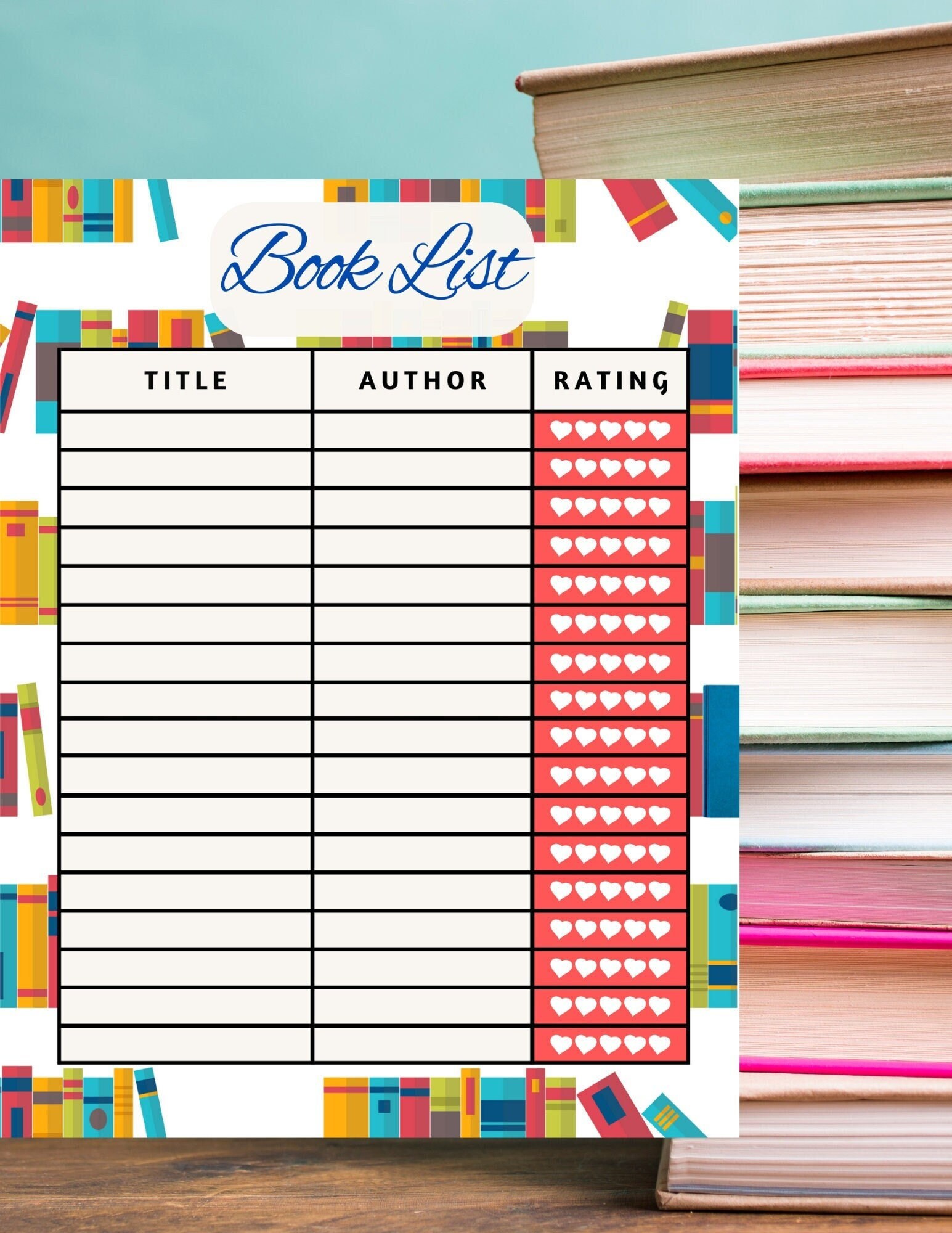 Book List Tracker Book Log With Book Rating, List of Books Read ...