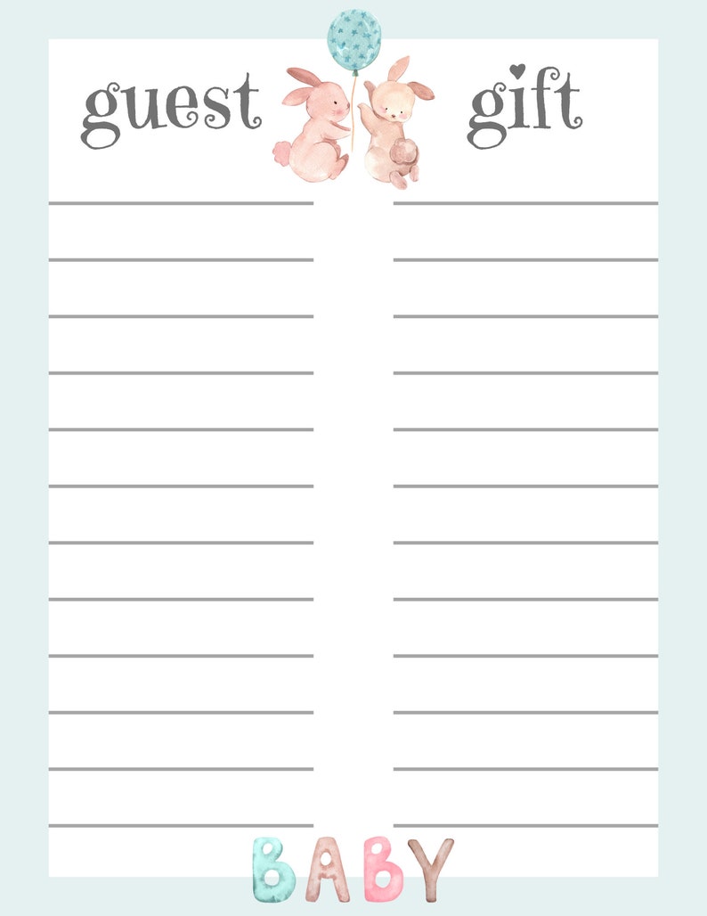 Baby Shower Gift List Tracker Printable Guest and Gift List Organizer
