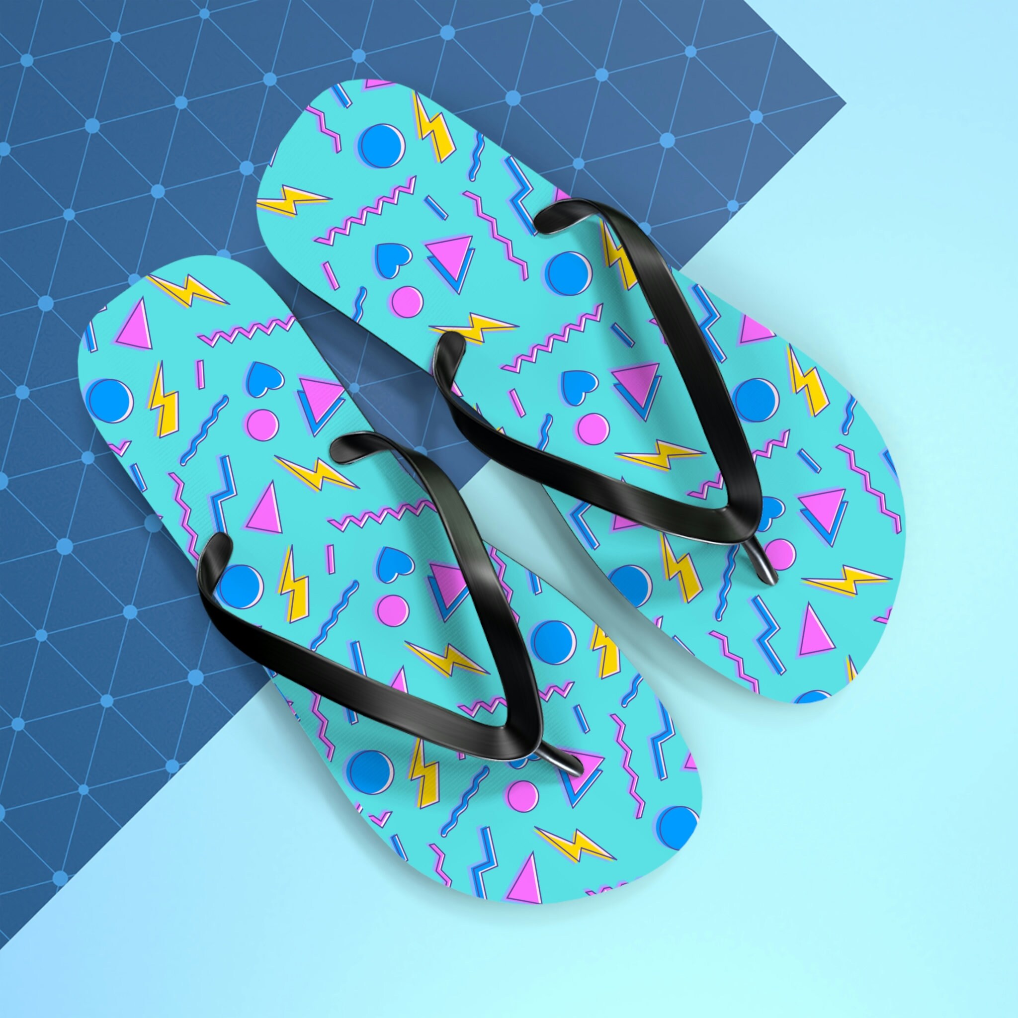 80s 90s Retro Print Flip Flops, Unisex Flip Flops, Summer  display picture 1