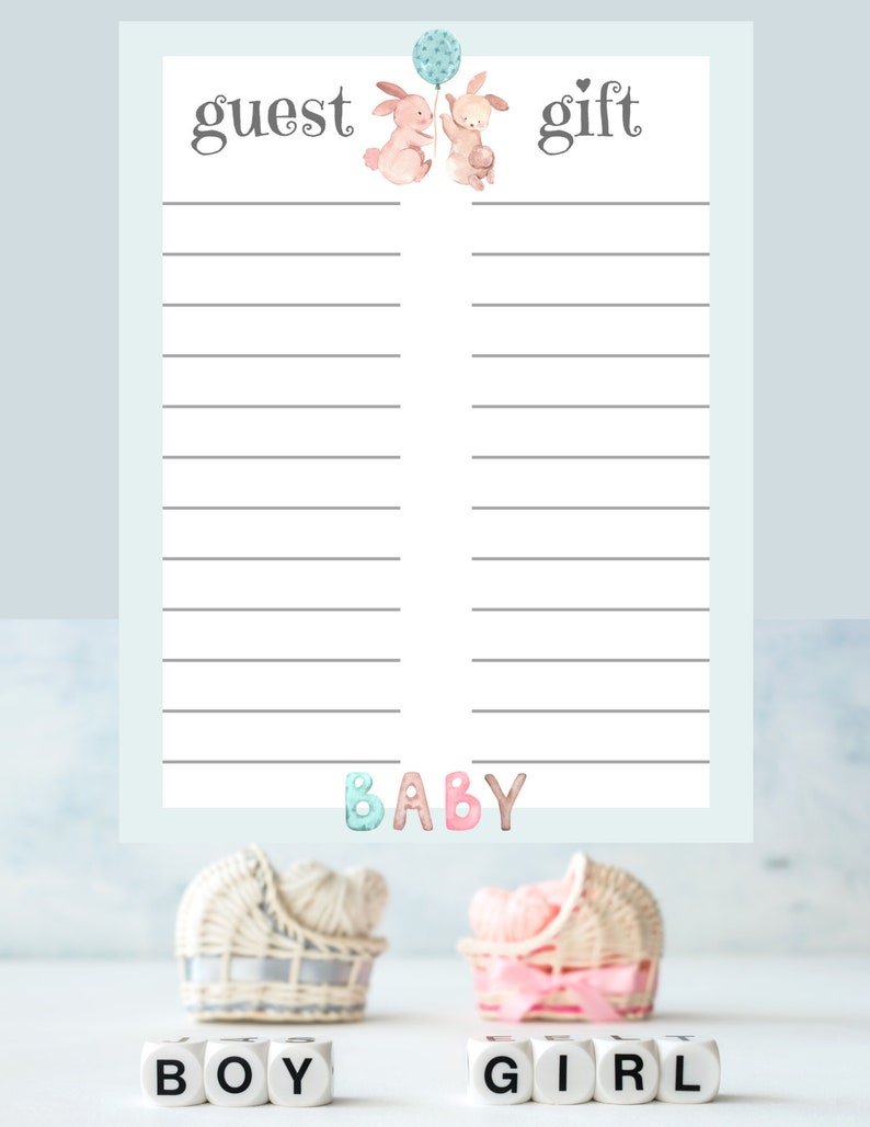 Baby Shower Gift List Tracker Printable Guest and Gift List Organizer