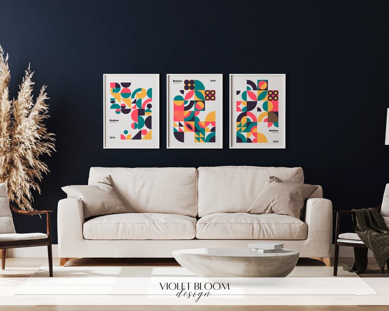 Retro Bauhaus Poster Set Mid Century Modern Wall Art - Etsy