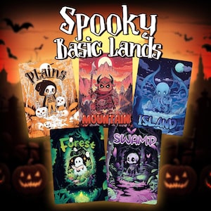 Spooky Basic Lands - Custom Cards Full Art, Halloween Art Lands Alters