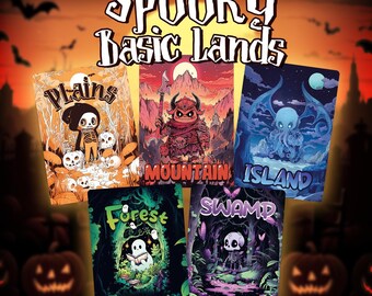Spooky Basic Lands Proxy – Halloween Full Art Custom Set (Mix & Match Available)
