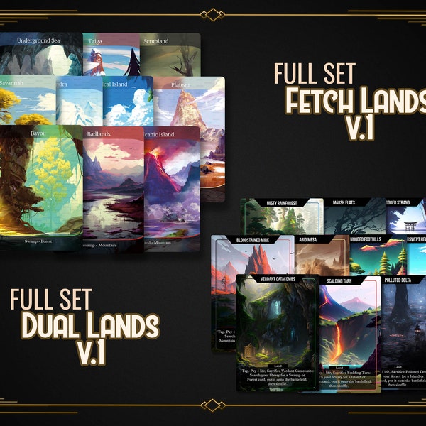 Full Art EDH Dual Lands & Fetch Lands - Full Set (20 Custom Card) , MTG Proxy Custom Cards Alternative art